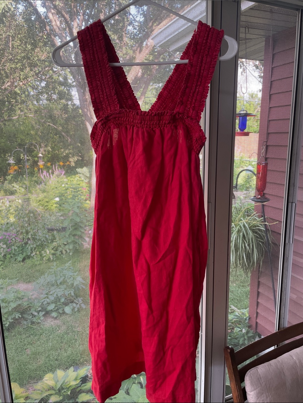 Everlane Red Smocked-Strap Midi Dress Small with pockets